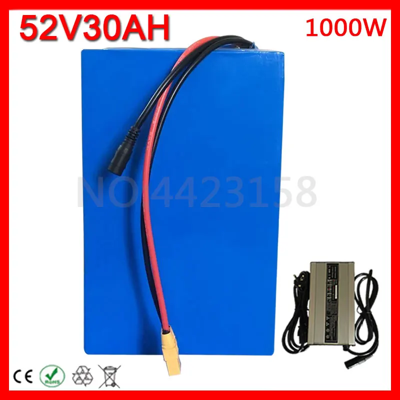 Excellent 52V 1000W lithium battery 51.8V 30Ah electric bicycle battery 52V 30AH lithium battery use Samsung cell with 58.8V 5A Charger 0