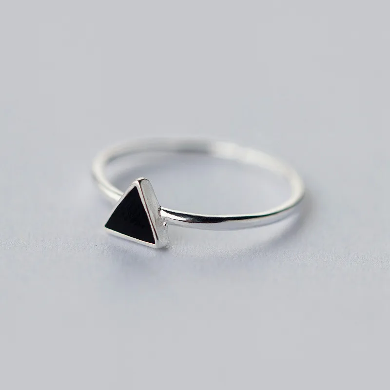 INZATT, настоящее 925 пробы, серебряное, геометрическое, черная эмаль, треугольник, OL, регулируемое кольцо, минималистичное, хорошее ювелирное изделие для женщин, вечерние, подарок