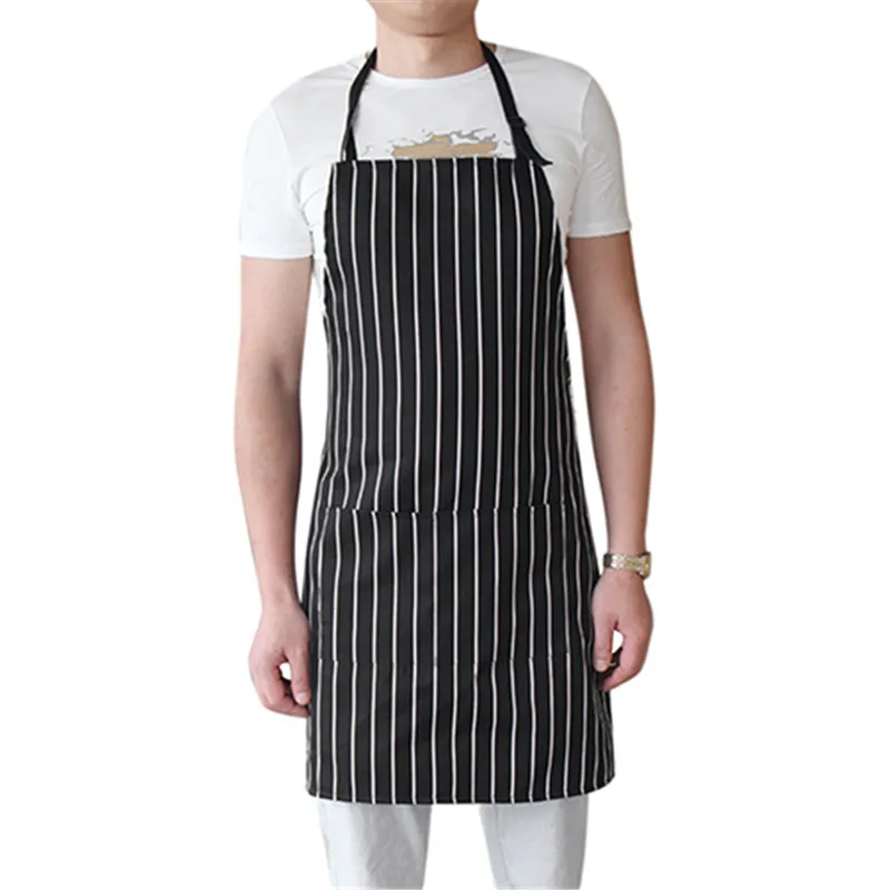 Adjustable Adult Black Stripe Bib Apron With 2 Pockets Chef Waiter