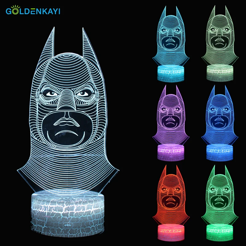 

3D LED Batman Head Originality Night Lights Atmosphere Visual Moon Lamp Touch Bedside Seven Colors Light Gift For Birthday