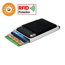 BONAMIE Sottile Raccoglitore di Alluminio Con Elasticità Posteriore Del Sacchetto ID Supporto Della Carta di Credito Mini Portafoglio RFID Pop up Automatico della Carta di Credito caso