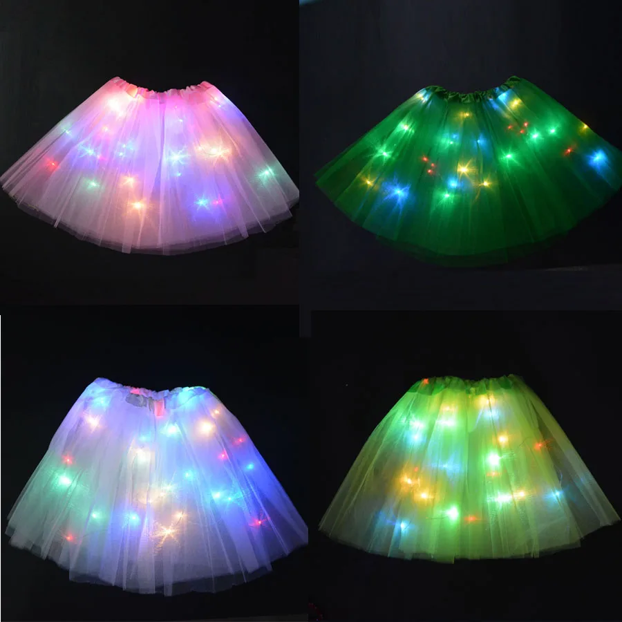 Mini LED Skirt Solid Color Neon Light Up Tutu Stage Dancing Girls
