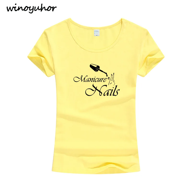 

Manicure Nails Printed T-shirts Women Summer Fashion Short Sleeve Cotton Tops Nails Salon Casual O-neck Tops For Lady Girl