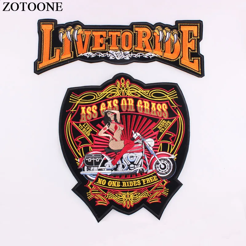 

Live To Ride Motorcycle Punk Biker Large Back Patches For Jacket Embroidered Applique Iron on Patches Clothing Stickers Rock H