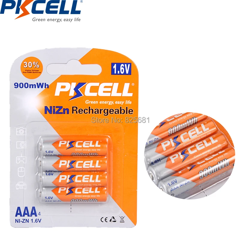 

4Pcs PKCELL nizn aaa Battery 1.6v AAA 900mWh NIZN in Rechargeable Batteries High Quality for Digital Camera CD Game
