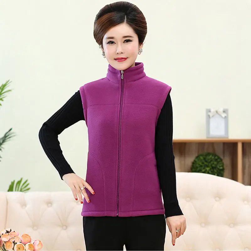 5XL Женские флисовые Жилеты для женщин среднего возраста куртка с имитацией