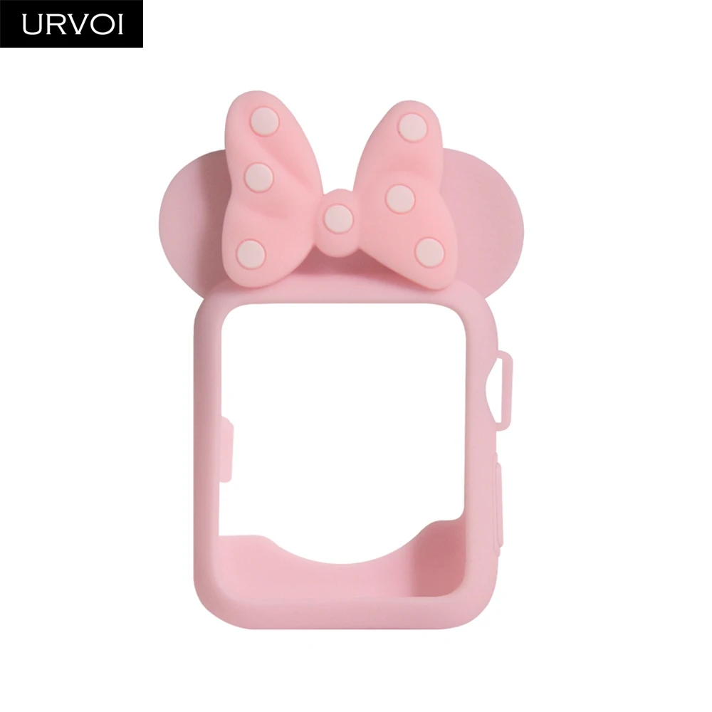 Чехол URVOI для apple watch, серия 4, 3, 2, 1, 38 мм, 42 мм, защитная лента для iWatch, силиконовый чехол с рисунком для дизайна Минни - Цвет: Pink