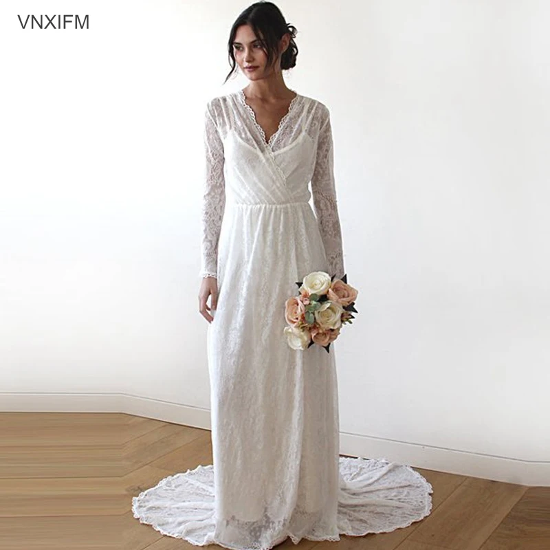 VNXIFM 2019 одежда с длинным рукавом Русалка свадебное платье кружево vestido de noiva gelinlik плюс размеры Свадебные платья
