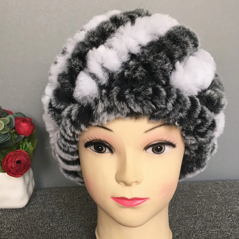 Классические женские шапки из меха кролика рекс Модный Полосатый Стиль Skullies &