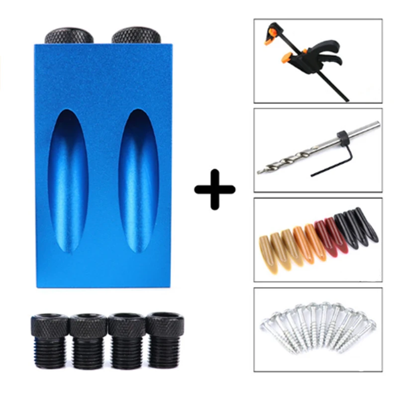 

Woodworking Pocket Hole Jig Kit 6/8/10Mm Angle Drill Guide Set Hole Puncher Locator Jig Drill Bit Set For Diy Carpentry Tools