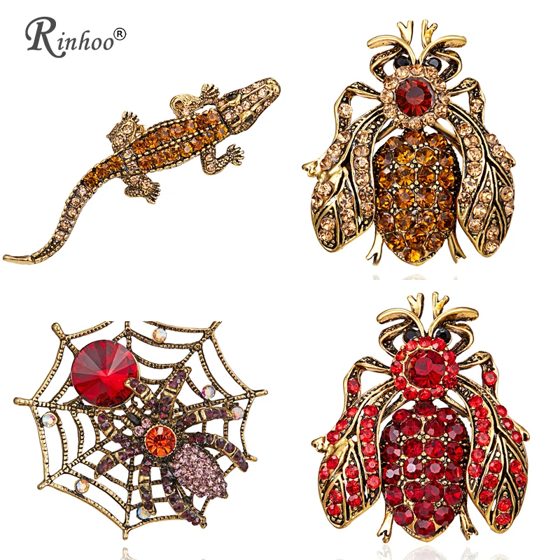 

Rinhoo Fashion Vintage Crystal Enamel Insect Spider Web Lizard Bee Brooch Pin Jewelry Brooches Pins For Men Women Girls