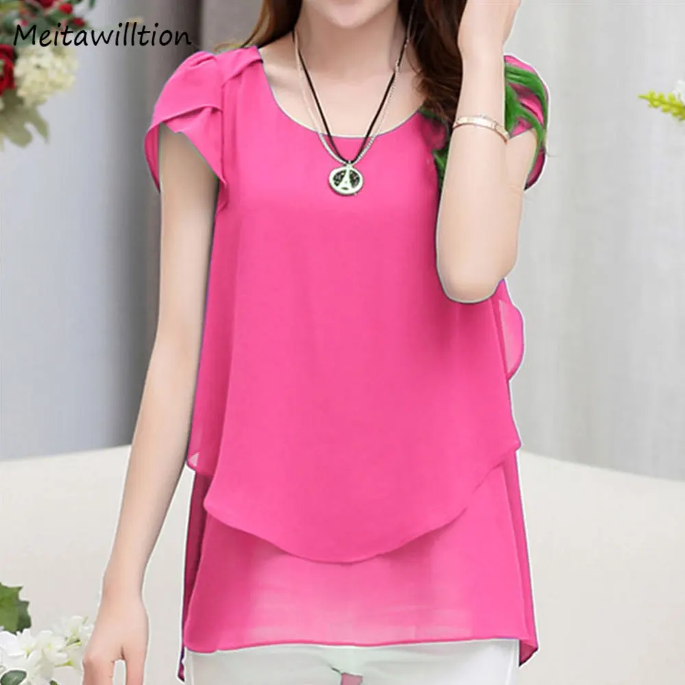 

2018 Summer Spring Women Chiffon Blouse O Neck Short Sleeve Loose Blouse Shirts Female Plus Size Korean Fashion Tops 4XL 5XL