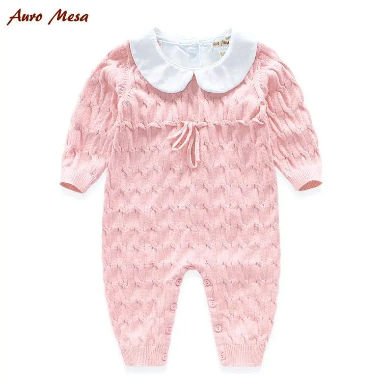 Auro Mesa Spring Baby Knitting Romper Pink One piece 100 Cotton Newborn Bebes Jumpsuit
