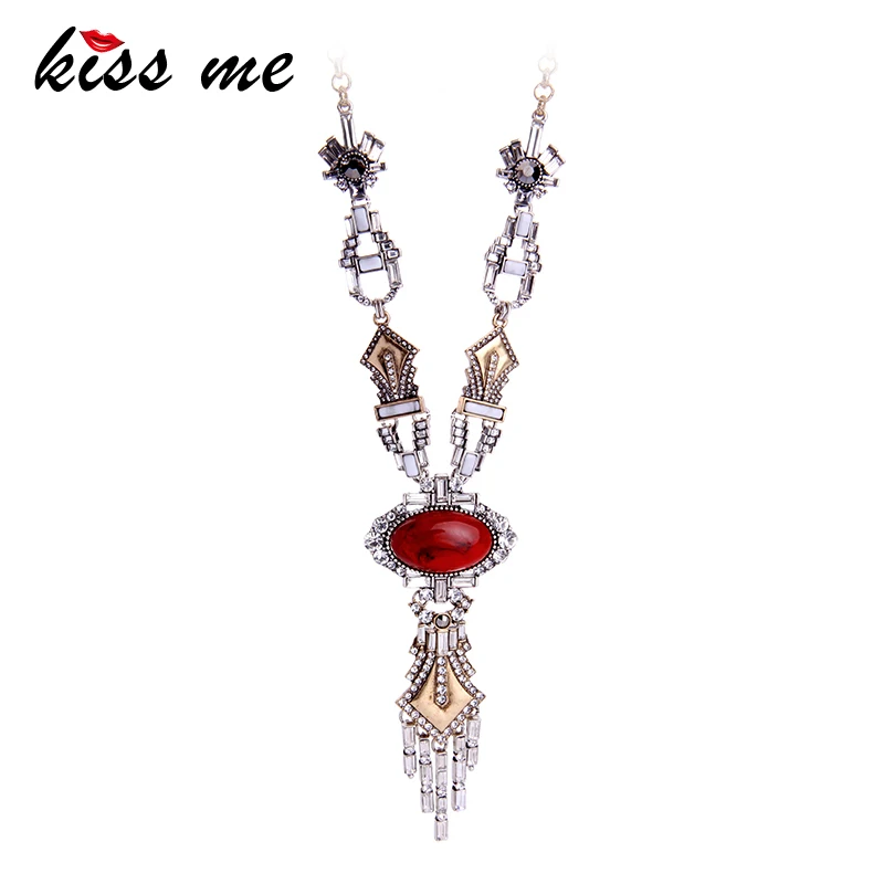 

KISS ME Adjustable Chain Geometric Rhinestone Pendant Necklace Popular Alloy Vintage Necklaces Women Bijoux