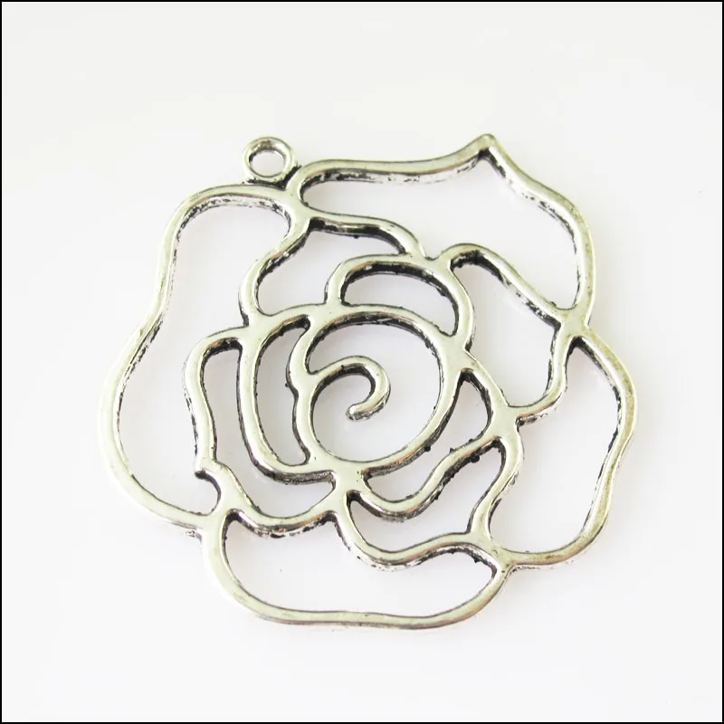 

2Pcs Tibetan Silver Tone Rose Flower Circle Charms Pendants 41.5mm