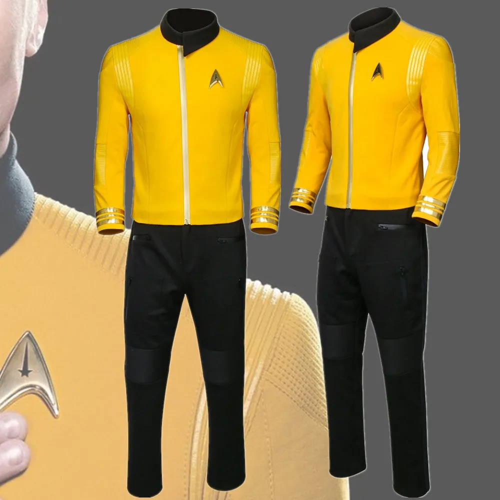 

For Star Trek Discovery Commander Uniform New Starfleet USS Captain Cosplay Costume Halloween Outfit Yellow