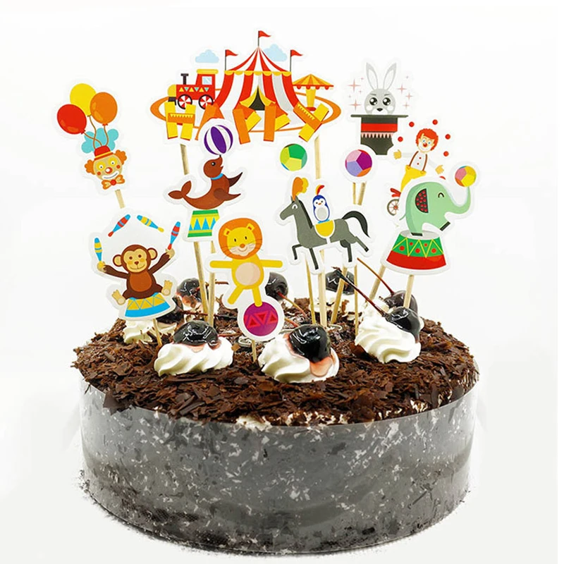 11pcs Set Circus Cake Toppers Jungle Safari Party Supplies