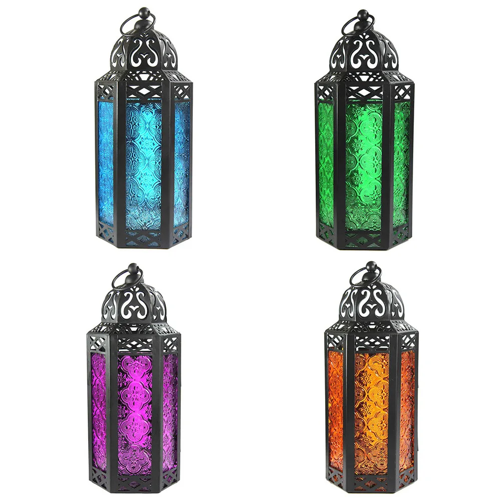 

Morocco Style Wrought Iron Hanging Candle Holder Decorative Candle Storm Lantern Desktop Ornaments (Green)