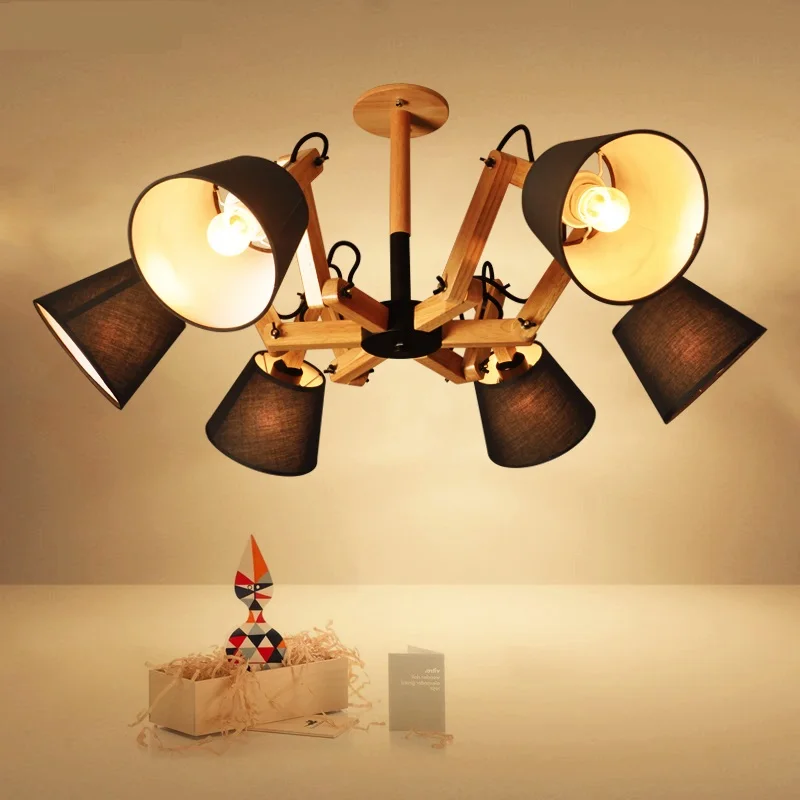 

Solid wood Living room pendant lights modern master bedroom original wooden lamps pendant lamps 4/6/8 heads ZA MZ123