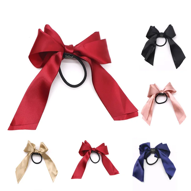 

Women Rubber Bands Tiara Satin Ribbon Hair Bow Elastic Hair Band Rope Scrunchies Ponytail Holder Gum for Girls Hair Accessories
