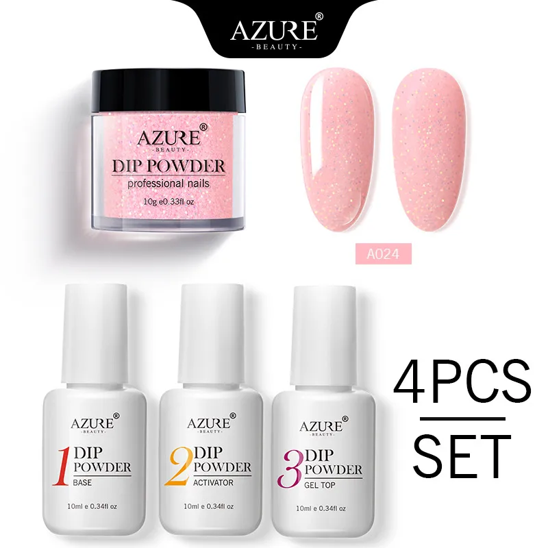 Azure Beauty 4Pcs/Lot Dipping Powder Base Nail Coat Set Shiny Glitter Dip Powder Gradient Color Powder Kits Top Gel Activator - Цвет: 24