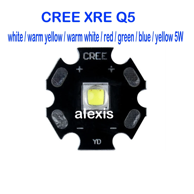 

10 PCS DIY CREE XRE Q5 white / warm yellow / warm white / red / green / blue / yellow 5W High Power LED with 20MM Star PCB
