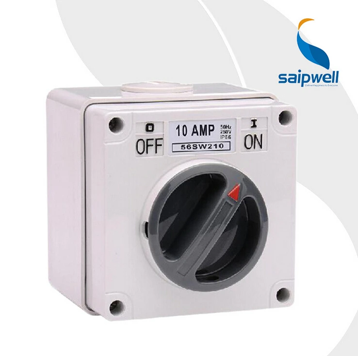 

Saipwell IP66 Australian 250V 10A 2P Industrial Isolating Switch Waterproof Switch (SP-56SW210)