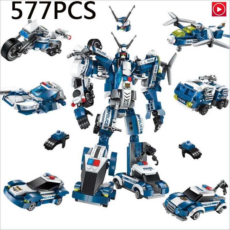 

KAZI Super Hero cars 577pcs KAZI 6 In 1 Police War Generals Robot Car Building Blocks bricks Model Kit Toys Kids Birthday