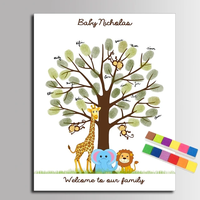 Diy Fingerprint Tree Signature Canvas Painting Animal Family For Baby  Shower Decoration Gift Guest Book - Signature Guest Books - AliExpress