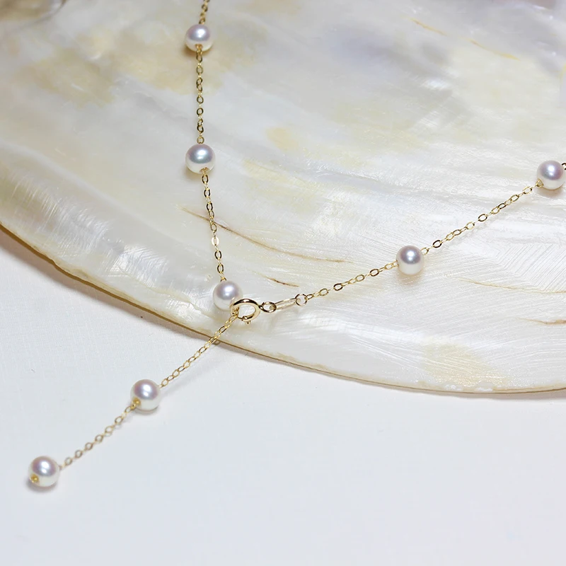 Multiple pearls chain Y necklace 6-7 800