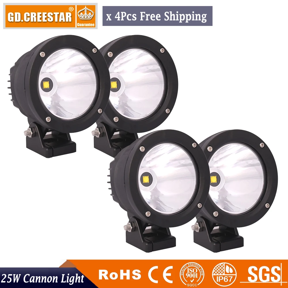 25Watts 4.7&quotinch round LED Driving Light Narrow beam spotlights work light Cannon Lamp for SUV OFFROAD Tractor ATV x4pcs | Автомобили