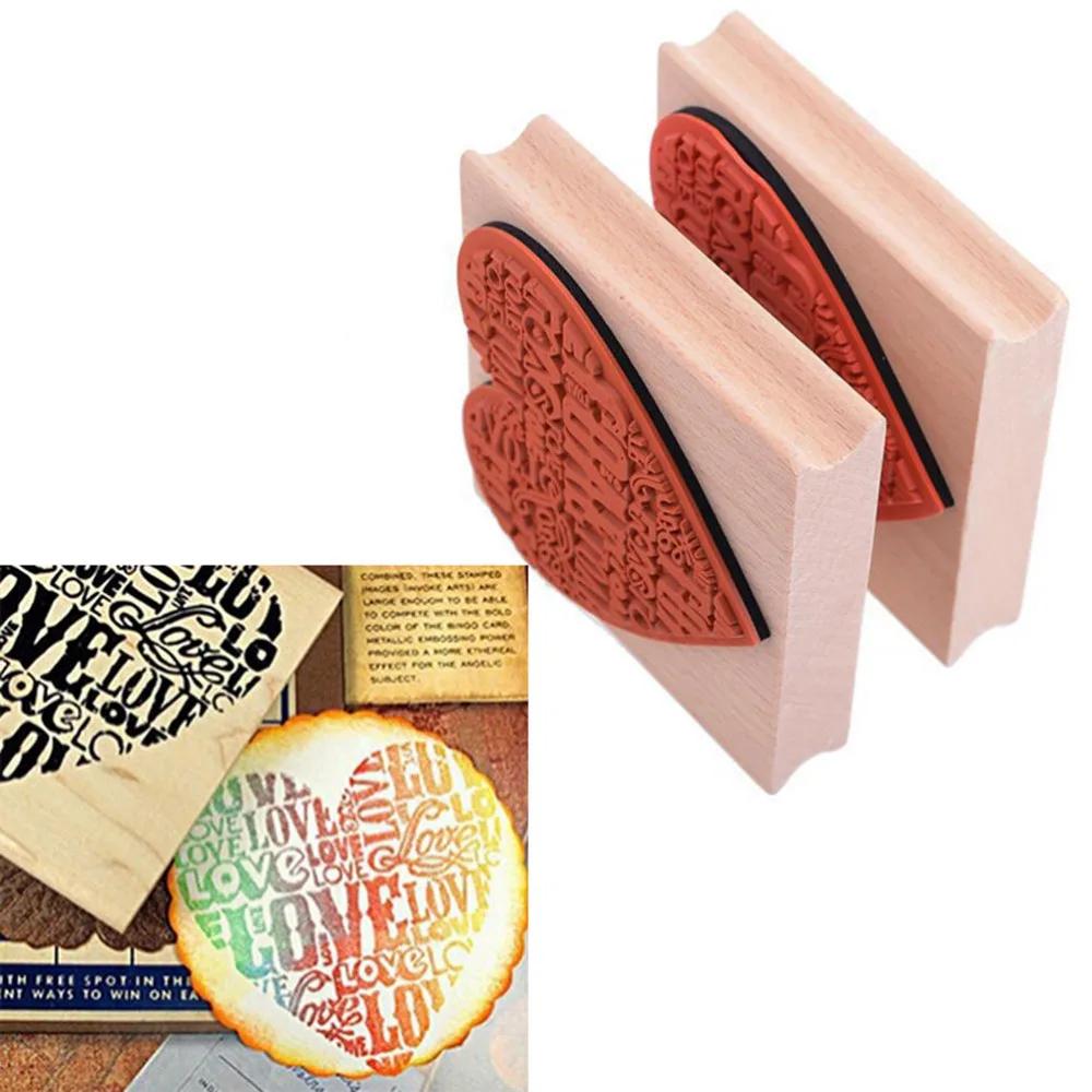 

New Heart Shape Blocks Toys Wooden Rubber Craved Printing Stamp Wood DIY Fashion Craft School Scrapbooking Drawing Tools 1 pcs