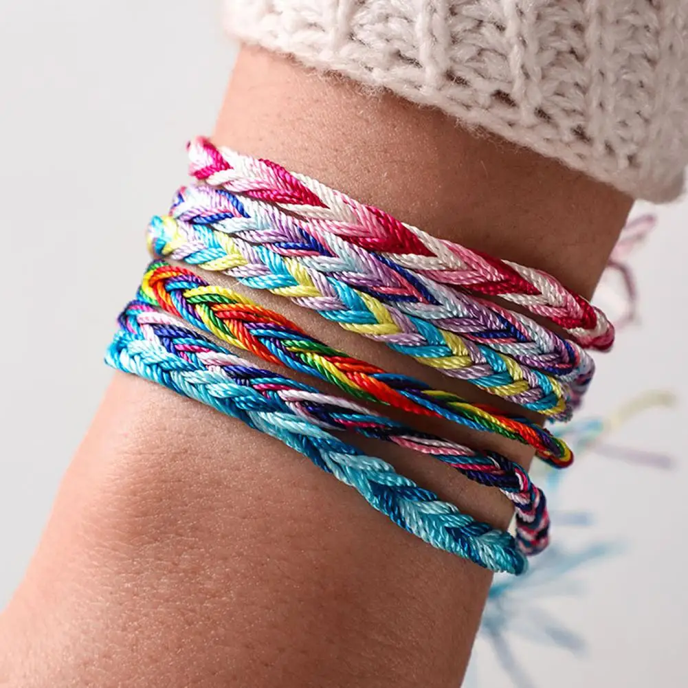 

Bohemian Women Rainbow Color Braided Rope Bracelet Knot Bangle Jewelry Gift hot