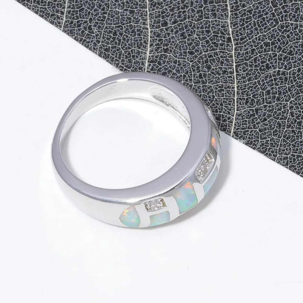 CiNily Created White Fire Opal Cubic Zirconia Silver Plated Wholesale for Women Jewelry Engagement Wedding Ring Size 6 OJ9455