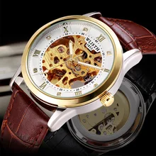 Men Luxury Brand Forsining 3d Design Hollow Engraving Black Gold Case Leather Skeleton Mechanical Watches Heren Horloge