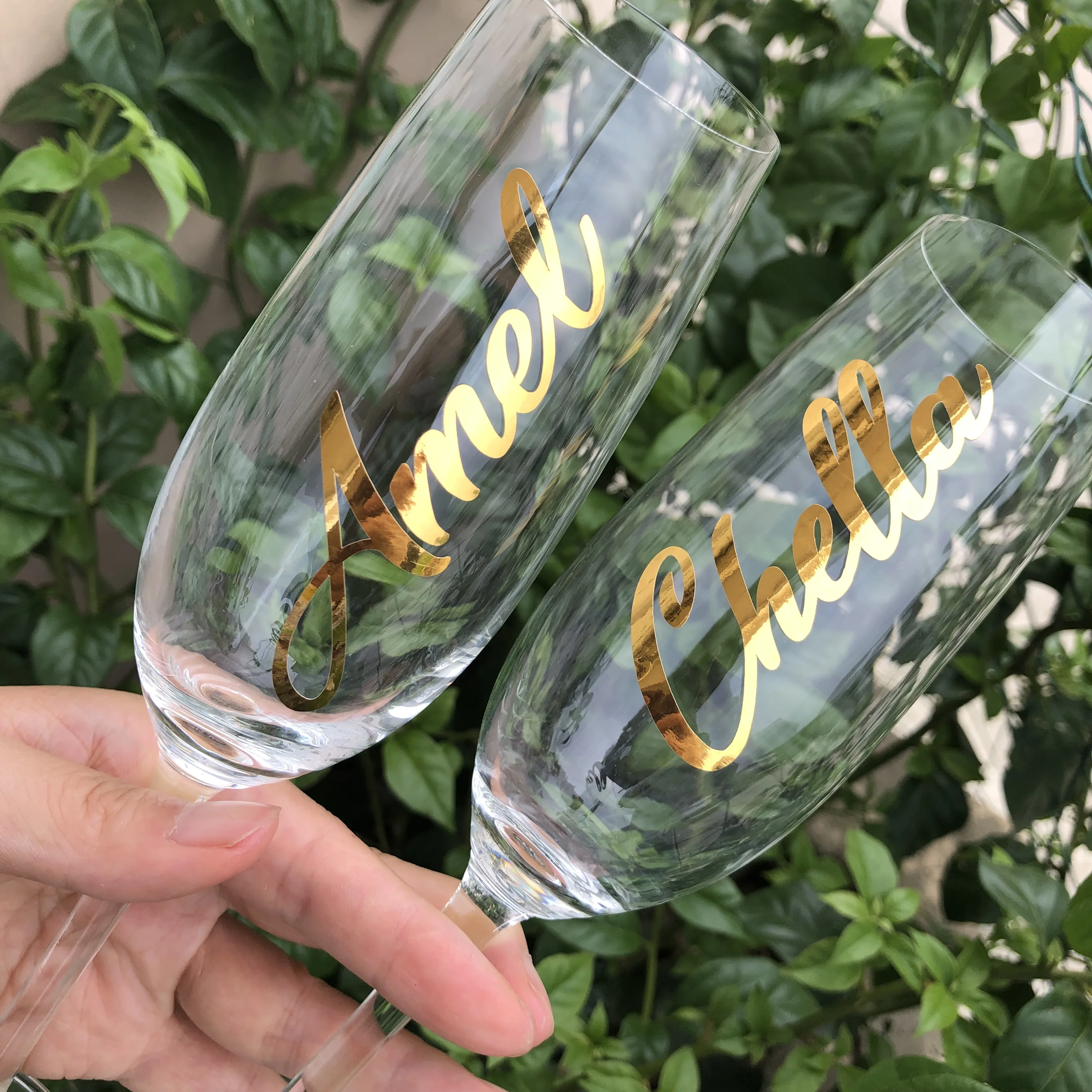 SILVER Name X 10 Stickers Vinyl Decal Wine Glass Hen Wedding Personalised DIY