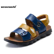WEONEWORLD/Летняя обувь для мальчиков; Новинка года; модные кожаные сандалии для мальчика на резиновой подошве; детская обувь сандалии для мальчиков; Размеры 26-37