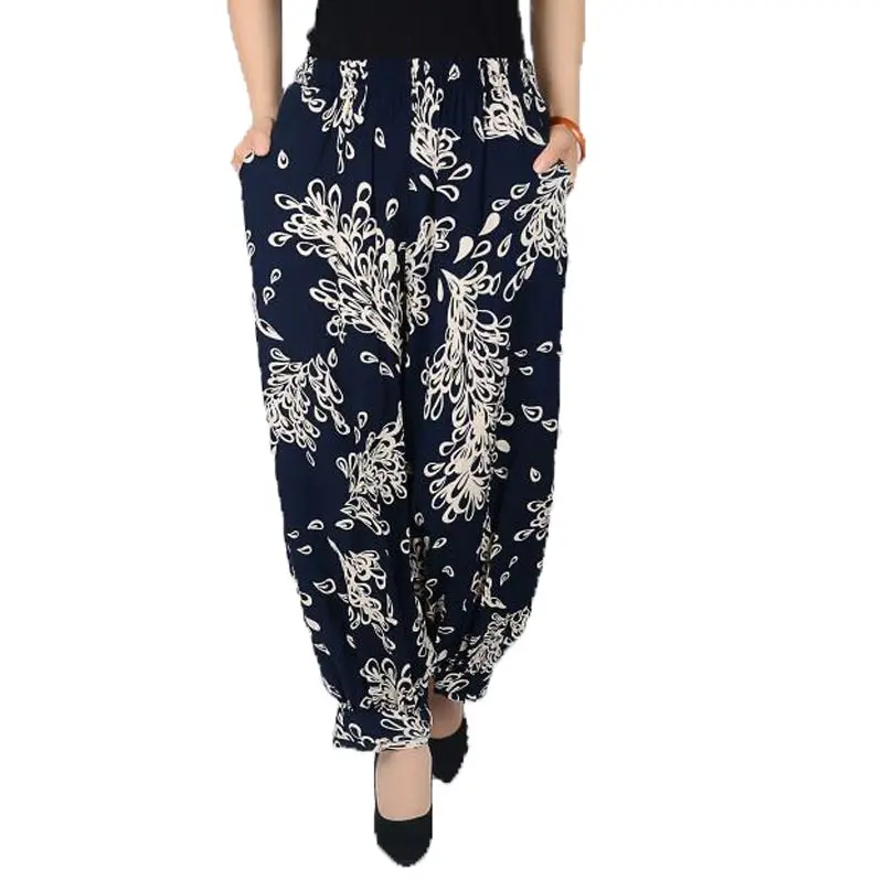 

Summer Style Plus Size Flower Print Women Pants & Capris Elastic Waist Loose Colorful Casual Women's Pants AE1283