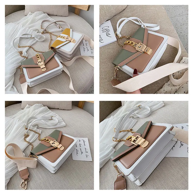  Contrast color Leather Crossbody Bags For Women 2019 Travel Handbag Fashion Simple Shoulder Messeng - 33053869239