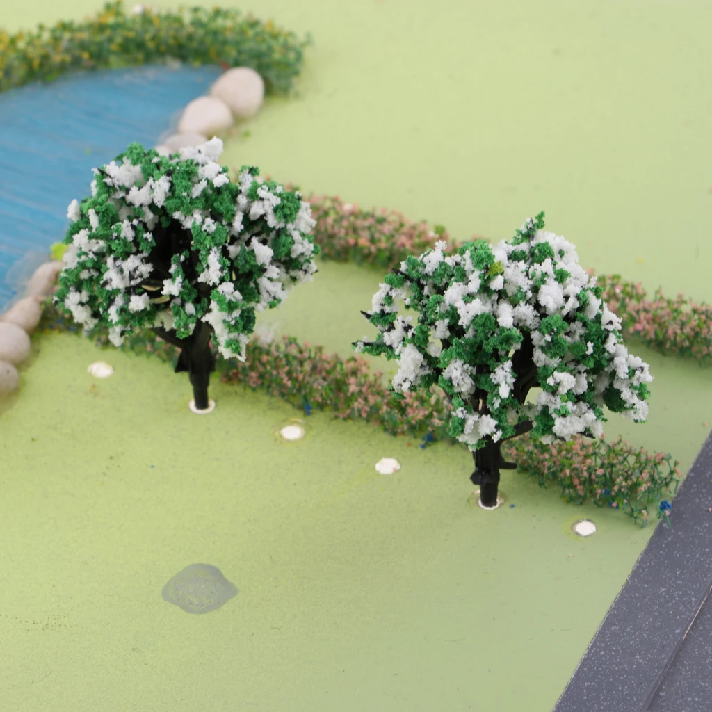 10pcs 1:200 Train Railroad Scene Scenery Diorama Wargame Landscape Model Trees Scale with Flowers Model Building Kits