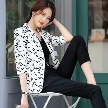 

2019 ladies suit jacket new summer and autumn temperament printing casual fashion suit women's jacket short jacket