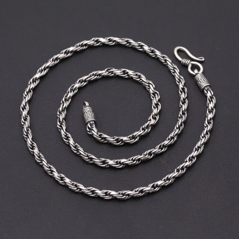 38g 100% Real Pure 925 Sterling Silver Initial Necklace 4MM Thickness Chain Men Gift Thai silver CHarms Choker long necklace | Украшения и
