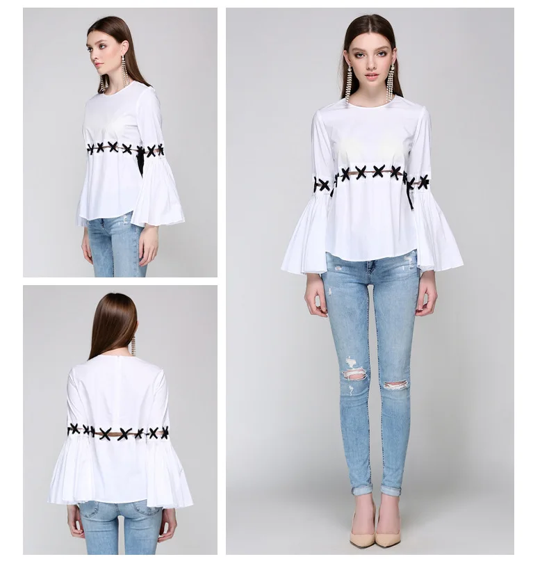 Блузка женская в стиле пэчворк базовая Повседневная рубашка с расклешенными
