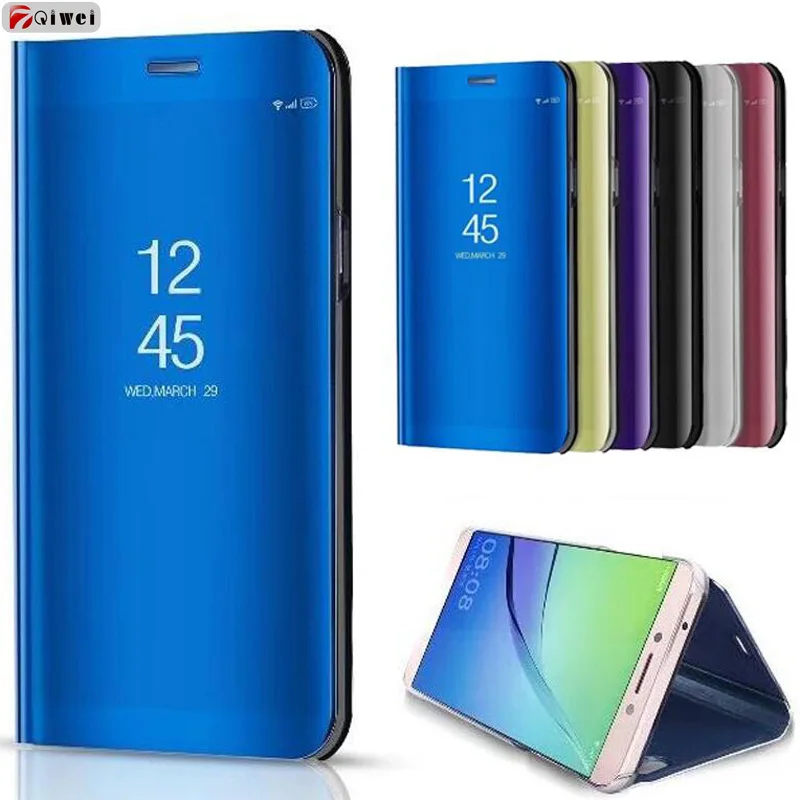 Чехол для Samsung A7 2018 роскошный зеркальный чехол накладка с подставкой Galaxy кожаный A