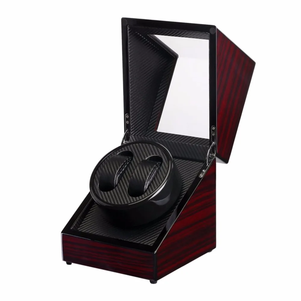 Wooden Watch Box Lacquer Piano Glossy Black Carbon Fiber Double Watch Winder Box Quiet Motor Storage Display Case For Watches