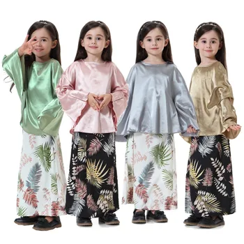 

2 PCS Set summer Baby Girls Toddler Clothes Girls Muslim robe Bating sleeve shirt+ dress Arab Ramadan Children Girls Girls Cloth