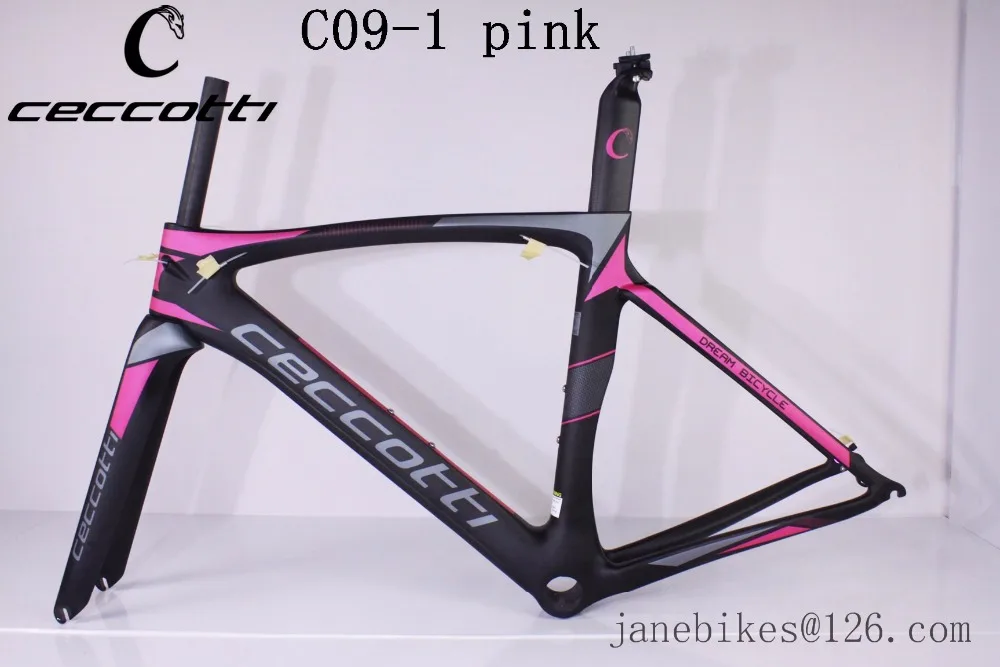 Discount C09-1 red  color CECCOTTI carbon road bike frameset t1000 UD carbon saddle handlebar PF30 race bike 19