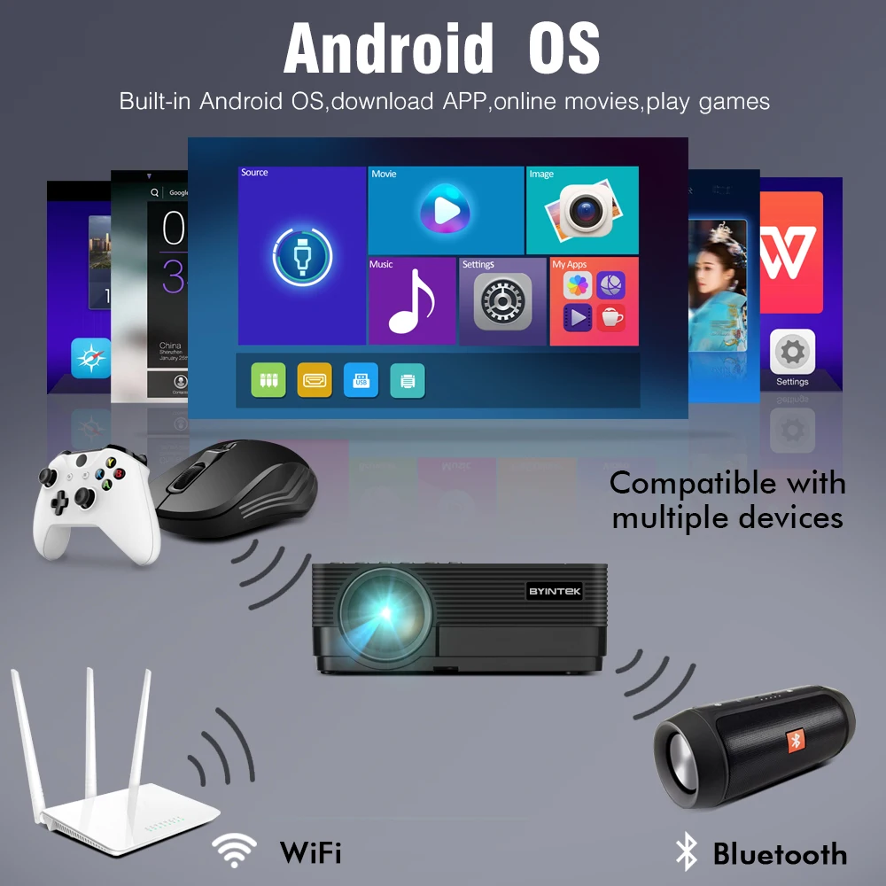 BYINTEK K7 Android Smart Wifi светодиодный мини портативный видео HD проектор для Iphone Ipad