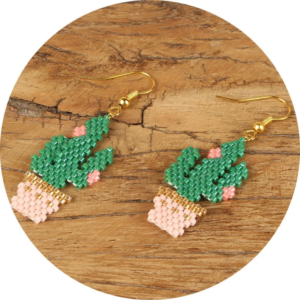 

Summer Green Plant Cactus Drop Earrings MIYUKI Seed Beads Weave Dangle Earrings For Women Handmade Cute Gifts Jewelry