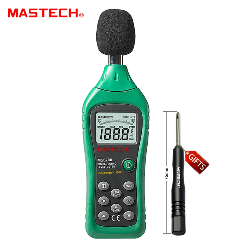 

MASTECH MS6708 Handheld Industrial Digital Sound Level Meter 30~130dB Analog Bar Display Back Light Decibel Tester